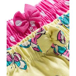 Babyhug 100% Cotton Single Jersey Knit Polka Dots & Butterfly Printed Mid Thigh Length Shorts With Bow Applique Pack Of 2 - Pink & Light Yellow