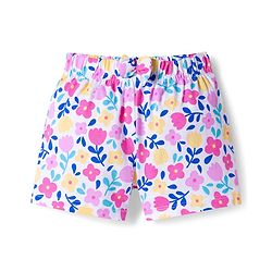 Babyhug Single Jersey Knit Mid Thigh Floral & Polka Dot Printed Shorts With Bow Applique Pack of 2 - Dark Pink & White