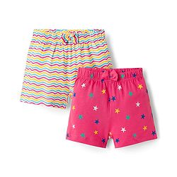 Babyhug Single Jersey Knit Mid Thigh Shorts With Star Print Pack Of 2 - Pink & Yellow