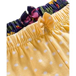 Babyhug Single Jersey Knit Floral & Polka Dots Printed Mid Thigh Length Shorts With Bow Applique Pack Of 2 - Navy Blue & Yellow