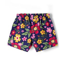 Babyhug Single Jersey Knit Floral & Polka Dots Printed Mid Thigh Length Shorts With Bow Applique Pack Of 2 - Navy Blue & Yellow