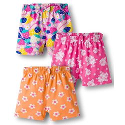 Babyhug Single Jersey Knit Mid Thigh Shorts With Floral Print Pack Of 3 - Pink Orange & Fuchsia