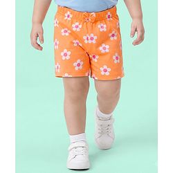 Babyhug Single Jersey Knit Mid Thigh Shorts With Floral Print Pack Of 3 - Pink Orange & Fuchsia