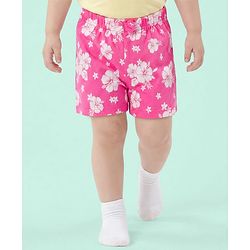 Babyhug Single Jersey Knit Mid Thigh Shorts With Floral Print Pack Of 3 - Pink Orange & Fuchsia