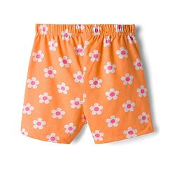 Babyhug Single Jersey Knit Mid Thigh Shorts With Floral Print Pack Of 3 - Pink Orange & Fuchsia