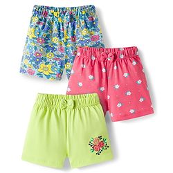 Babyhug Single Jersey Knit Floral Printed Shorts With Bow Pack Of 3- Multicolour