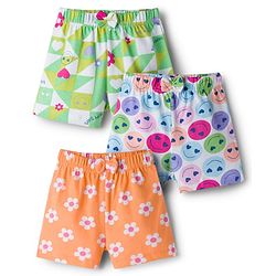 Babyhug Single Jersey Knit Mid Thigh Shorts With Floral Print Pack Of 3 - Light Green Orange & White