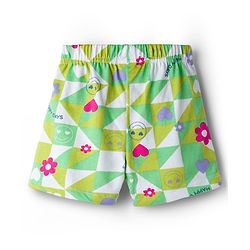 Babyhug Single Jersey Knit Mid Thigh Shorts With Floral Print Pack Of 3 - Light Green Orange & White