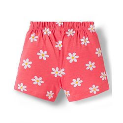 Babyhug Single Jersey Knit Floral Printed Mid Thigh Length Shorts With Bow Applique Pack Of 3 - Dark Pink & Yellow