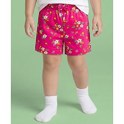 Babyhug Single Jersey Knit Floral Printed Mid Thigh Length Shorts With Bow Applique Pack Of 3 - Dark Pink & Yellow