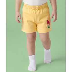 Babyhug Single Jersey Knit Floral Printed Mid Thigh Length Shorts With Bow Applique Pack Of 3 - Dark Pink & Yellow