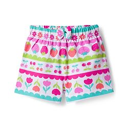 Babyhug Single Jersey Knit Mid Thigh Fruit & Polka Dot Printed Shorts With Bow Applique Pack of 3 - Light Green Dark Pink & White