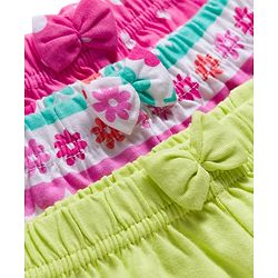 Babyhug Single Jersey Knit Mid Thigh Fruit & Polka Dot Printed Shorts With Bow Applique Pack of 3 - Light Green Dark Pink & White
