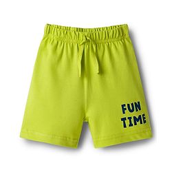 Babyhug 100% Cotton Single Jersey Knit Mid Thigh Shorts With Stripes & Fun Time Print Pack Of 2 - Yellow & White