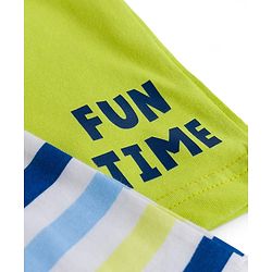 Babyhug 100% Cotton Single Jersey Knit Mid Thigh Shorts With Stripes & Fun Time Print Pack Of 2 - Yellow & White