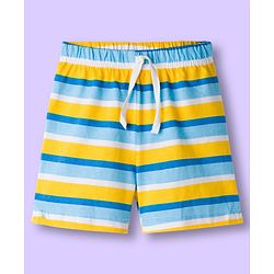 Babyhug Single Jersey Knit Mid Thigh Shorts With Stripes & Abstract Print Pack of 2 - Aqua & Yellow