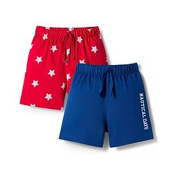 Babyhug Single Jersey Knit Mid Thigh Shorts With Star & Text Print Pack of 2 - Red & Blue
