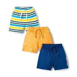 Babyhug Single Jersey Knit Mid Thigh Striped & Basketball Printed Shorts Pack of 3 - Multicolor