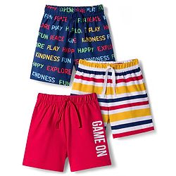 Babyhug Single Jersey Knit Mid Thigh Striped & Text Printed Shorts Pack of 3 - Red Navy Blue & White