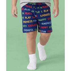 Babyhug Single Jersey Knit Mid Thigh Striped & Text Printed Shorts Pack of 3 - Red Navy Blue & White