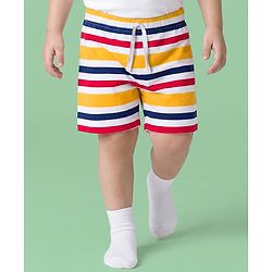 Babyhug Single Jersey Knit Mid Thigh Striped & Text Printed Shorts Pack of 3 - Red Navy Blue & White