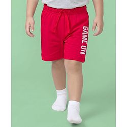 Babyhug Single Jersey Knit Mid Thigh Striped & Text Printed Shorts Pack of 3 - Red Navy Blue & White