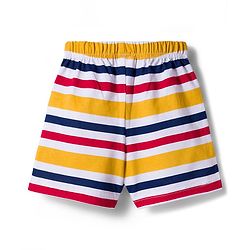 Babyhug Single Jersey Knit Mid Thigh Striped & Text Printed Shorts Pack of 3 - Red Navy Blue & White