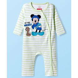 Babyhug Disney Interlock Knit Full Sleeves Rompers With Mickey Mouse Print Pack Of 2 - White