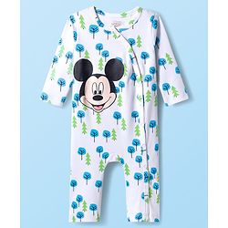Babyhug Disney Interlock Knit Full Sleeves Rompers With Mickey Mouse Print Pack Of 2 - White