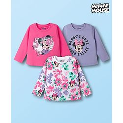 Babyhug Disney Single Jersey Knit Full Sleeves T-Shirts with Minnie Mouse Graphic Pack of 3 - Pink White & Lavender