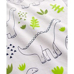 Babyhug Cotton Knit Full Sleeves Co-ord Night Suit With Dino Print - White