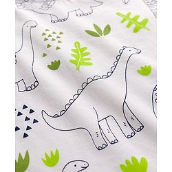 Babyhug Cotton Knit Full Sleeves Co-ord Night Suit With Dino Print - White
