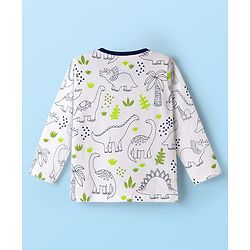 Babyhug Cotton Knit Full Sleeves Co-ord Night Suit With Dino Print - White