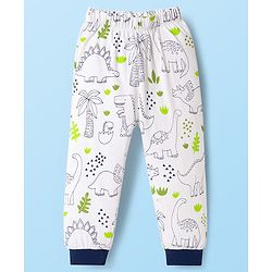Babyhug Cotton Knit Full Sleeves Co-ord Night Suit With Dino Print - White