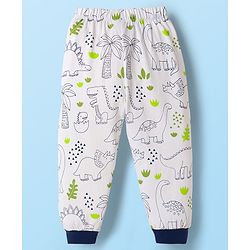 Babyhug Cotton Knit Full Sleeves Co-ord Night Suit With Dino Print - White