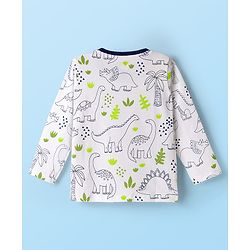 Babyhug Cotton Knit Full Sleeves Co-ord Night Suit With Dino Print - White