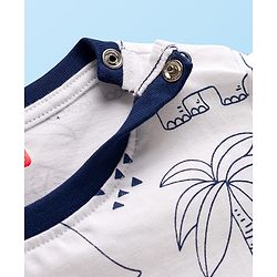 Babyhug Cotton Knit Full Sleeves Co-ord Night Suit With Dino Print - White