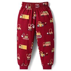 Babyhug Cotton Knit Full Sleeves Co-ord Night Suit With Vehicle Print - Brown