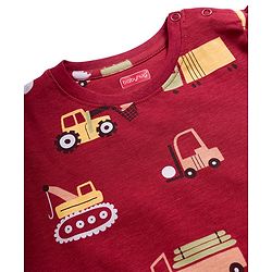 Babyhug Cotton Knit Full Sleeves Co-ord Night Suit With Vehicle Print - Brown
