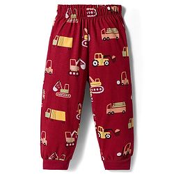 Babyhug Cotton Knit Full Sleeves Co-ord Night Suit With Vehicle Print - Brown