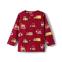 Babyhug Cotton Knit Full Sleeves Co-ord Night Suit With Vehicle Print - Brown