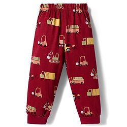 Babyhug Cotton Knit Full Sleeves Co-ord Night Suit With Vehicle Print - Brown