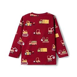 Babyhug Cotton Knit Full Sleeves Co-ord Night Suit With Vehicle Print - Brown