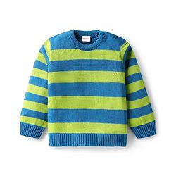 Babyhug Knit Full Sleeves Pullover Striped Sweater Set - Blue & Lime Green