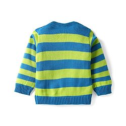 Babyhug Knit Full Sleeves Pullover Striped Sweater Set - Blue & Lime Green