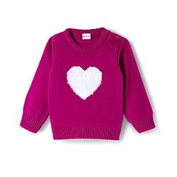 Babyhug Knit Full Sleeves Pullover Sweater Set with Heart Design - Pink