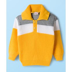 Babyhug Knit Full Sleeves Pullover Sweater Set with Color Block - Yellow