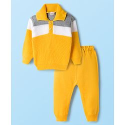 Babyhug Knit Full Sleeves Pullover Sweater Set with Color Block - Yellow