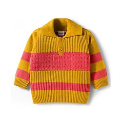 Babyhug Knit Full Sleeves Pullover Sweater Set with Color Block - Yellow