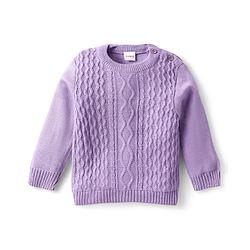 Babyhug Knit Full Sleeves Pullover Sweater Set with Cable Knit Design - Lavender